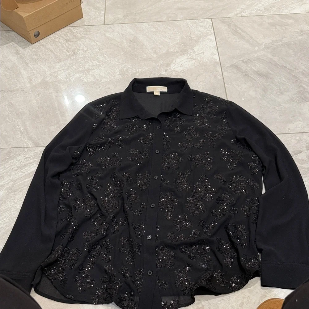 Michael Koers Black Sequin Button-Up Shirt